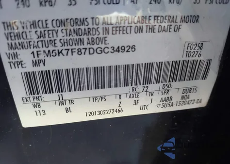 2013 Ford Explorer Limited from USA, damaged, VIN 1FM5K7F87DGC34926